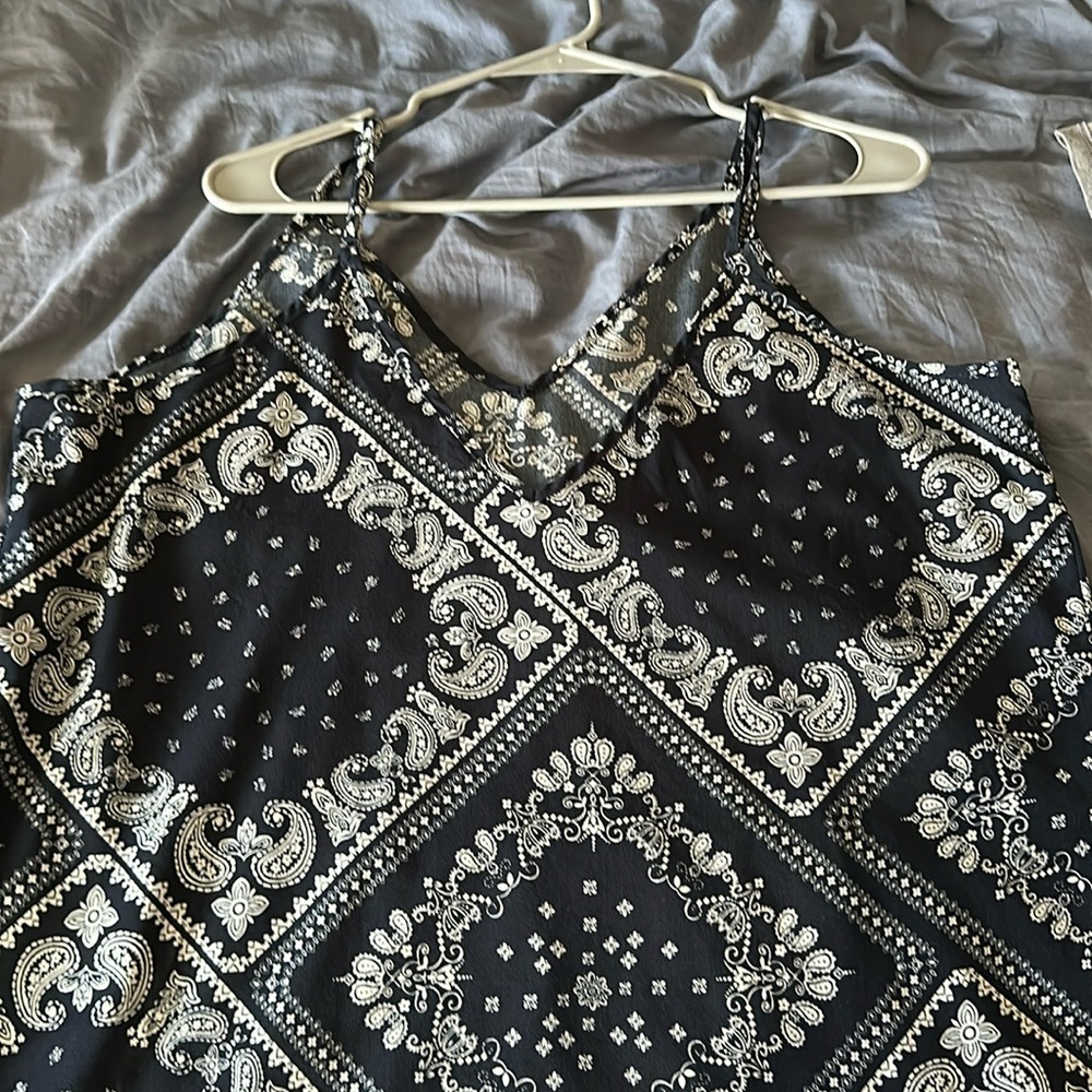 Spaghetti strap large blue paisley print top